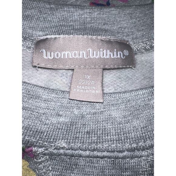 Woman Within Top Size 1X 22/24 Gray Floral Print Preppy Pullover Sweatshirt - Picture 8 of 10